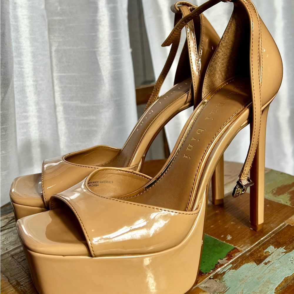 Tan Patent Leather Stiletto Heels